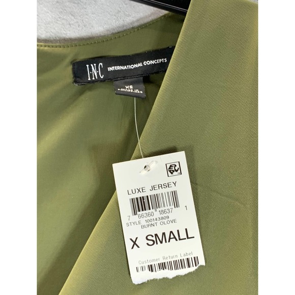 INC Women's Burnt Olive V-Neck Ruched Sleeveless Bodycon Midi Dress SZ XS - Picture 8 of 10